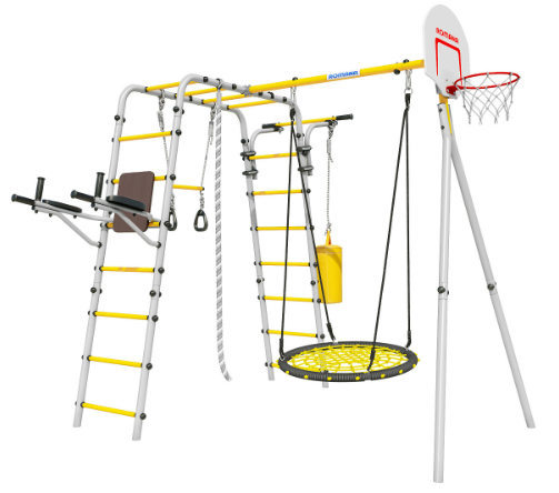 Детский спортивный комплекс для дачи ROMANA Fitness. Тип качелей: сетка-гнездо 80 см (Фитнес, желтый/серый) - фото 422682