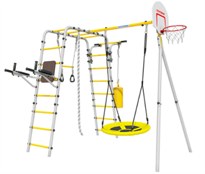 Детский спортивный комплекс для дачи ROMANA Fitness. Тип качелей: гнездо (Фитнес, желтый/серый)