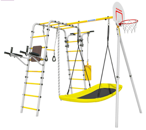 Детский спортивный комплекс для дачи ROMANA Fitness. Тип качелей: лодка (Фитнес, желтый/серый)