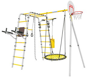 Детский спортивный комплекс для дачи ROMANA Fitness. Тип качелей: сетка-гнездо 80 см (Фитнес, желтый/серый) - копия