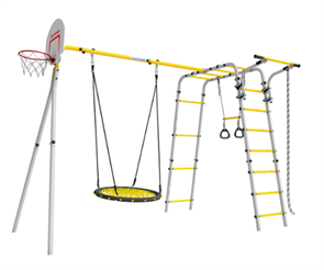 Детский спортивный комплекс для дачи ROMANA Акробат - 2 (желтый/серый). Тип качелей: сетка-гнездо 80 см