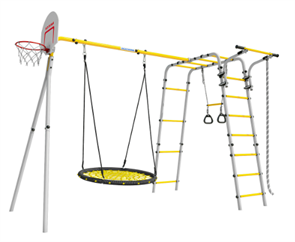 Детский спортивный комплекс для дачи ROMANA Акробат - 2 (желтый/серый). Тип качелей: сетка-гнездо 100 см
